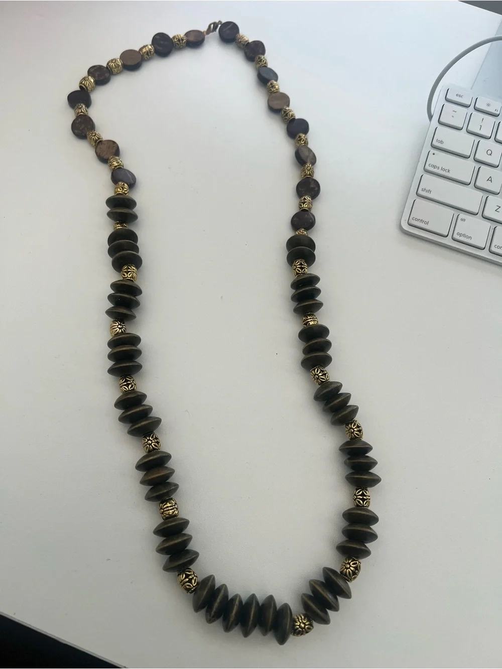 Brown Bead Necklace with Gold Accent Beads